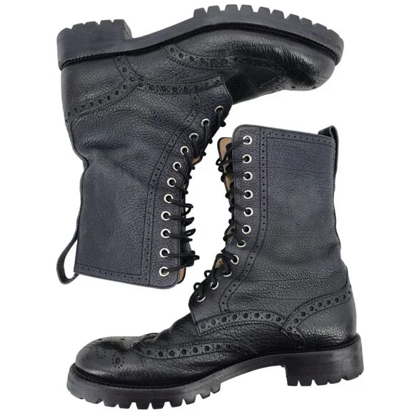 Bally of Switzerland Black Grain Leather Combat Boots Men 8 Wingtip Birbur Shoes - Picture 6 of 13